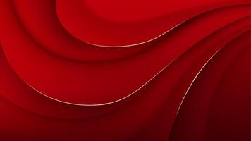 Luxury Red Wave Background with Golden Lines, Modern Backdrop with Red Textile, Illustration vector