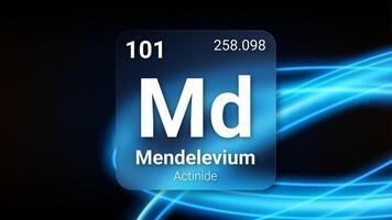 Mendelevium Actinide, Glass Morphism Element Futuristic Neon Light Glow Background Periodic Table, Chemical Symbol, Name, Atomic Mass, Atomic Number, Illustration vector
