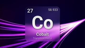 Cobalt Transition Metal, Glass Morphism Element Futuristic Neon Light Glow Background Periodic Table, Chemical Symbol, Name, Atomic Mass, Atomic Number, Illustration vector