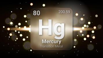 Mercury Transition Metal, Glass Morphism Element Futuristic Neon Light Glow Background Periodic Table, Chemical Symbol, Name, Atomic Mass, Atomic Number, Illustration vector