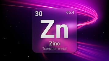 Zinc Transition Metal, Glass Morphism Element Futuristic Neon Light Glow Background Periodic Table, Chemical Symbol, Name, Atomic Mass, Atomic Number, Illustration vector