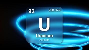 Uranium Actinide, Glass Morphism Element Futuristic Neon Light Glow Background Periodic Table, Chemical Symbol, Name, Atomic Mass, Atomic Number, Illustration vector