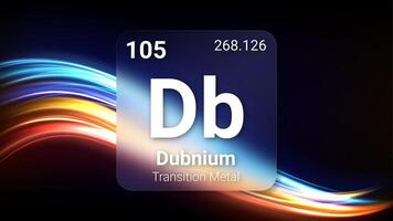 Dubnium Transition Metal, Glass Morphism Element Futuristic Neon Light Glow Background Periodic Table, Chemical Symbol, Name, Atomic Mass, Atomic Number, Illustration vector