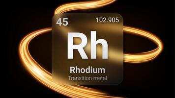 Rhodium Transition Metal, Glass Morphism Element Futuristic Neon Light Glow Background Periodic Table, Chemical Symbol, Name, Atomic Mass, Atomic Number, Illustration vector