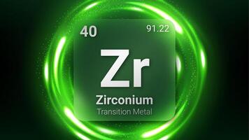 Zirconium Transition Metal, Glass Morphism Element Futuristic Neon Light Glow Background Periodic Table, Chemical Symbol, Name, Atomic Mass, Atomic Number, Illustration vector