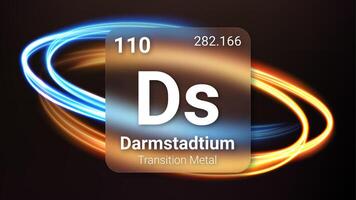 Darmstadtium Transition Metal, Glass Morphism Element Futuristic Neon Light Glow Background Periodic Table, Chemical Symbol, Name, Atomic Mass, Atomic Number, Illustration vector
