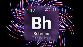 Bohrium Transition Metal, Glass Morphism Element Futuristic Neon Light Glow Background Periodic Table, Chemical Symbol, Name, Atomic Mass, Atomic Number, Illustration vector