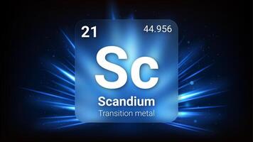 Scandium Transition Metal, Glass Morphism Element Futuristic Neon Light Glow Background Periodic Table, Chemical Symbol, Name, Atomic Mass, Atomic Number, Illustration vector