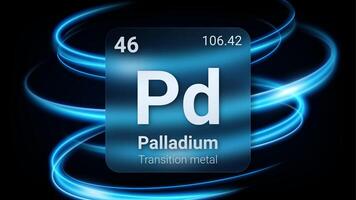 Palladium Transition Metal, Glass Morphism Element Futuristic Neon Light Glow Background Periodic Table, Chemical Symbol, Name, Atomic Mass, Atomic Number, Illustration vector