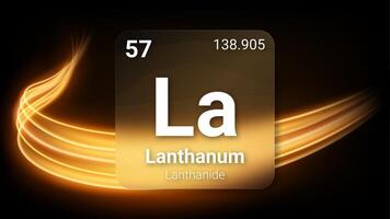 Lanthanum Lanthanide, Glass Morphism Element Futuristic Neon Light Glow Background Periodic Table, Chemical Symbol, Name, Atomic Mass, Atomic Number, Illustration vector