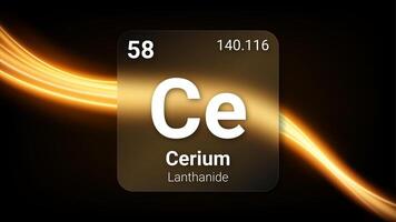 Cerium Lanthanide, Glass Morphism Element Futuristic Neon Light Glow Background Periodic Table, Chemical Symbol, Name, Atomic Mass, Atomic Number, Illustration vector