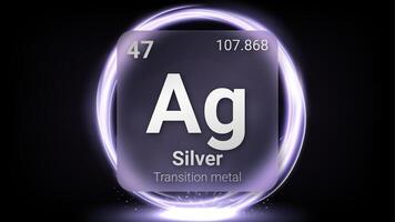 Silver Transition Metal, Glass Morphism Element Futuristic Neon Light Glow Background Periodic Table, Chemical Symbol, Name, Atomic Mass, Atomic Number, Illustration vector