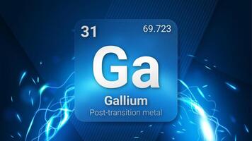 Gallium Post Transition Metal, Glass Morphism Element Futuristic Neon Light Glow Background Periodic Table, Chemical Symbol, Name, Atomic Mass, Atomic Number, Illustration vector