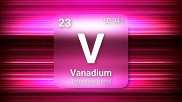 Vanadium Transition Metal, Glass Morphism Element Futuristic Neon Light Glow Background Periodic Table, Chemical Symbol, Name, Atomic Mass, Atomic Number, Illustration vector
