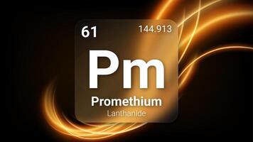 Promethium Lanthanide, Glass Morphism Element Futuristic Neon Light Glow Background Periodic Table, Chemical Symbol, Name, Atomic Mass, Atomic Number, Illustration vector