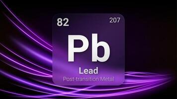 Lead Post Transition Metal, Glass Morphism Element Futuristic Neon Light Glow Background Periodic Table, Chemical Symbol, Name, Atomic Mass, Atomic Number, Illustration vector