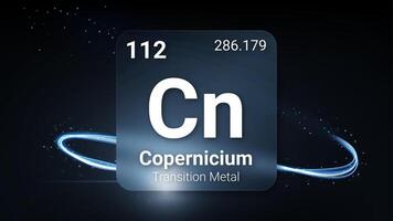 Copernicium Transition Metal, Glass Morphism Element Futuristic Neon Light Glow Background Periodic Table, Chemical Symbol, Name, Atomic Mass, Atomic Number, Illustration vector