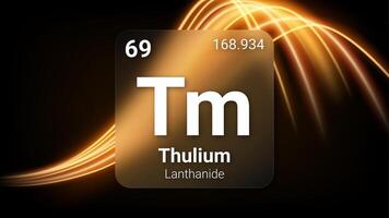 Thulium Lanthanide, Glass Morphism Element Futuristic Neon Light Glow Background Periodic Table, Chemical Symbol, Name, Atomic Mass, Atomic Number, Illustration vector