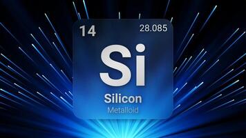 Silicon Metalloid, Glass Morphism Element Futuristic Neon Light Glow Background Periodic Table, Chemical Symbol, Name, Atomic Mass, Atomic Number, Illustration vector