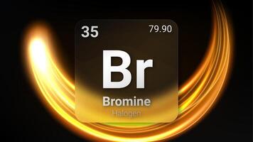 Bromine Halogen, Glass Morphism Element Futuristic Neon Light Glow Background Periodic Table, Chemical Symbol, Name, Atomic Mass, Atomic Number, Illustration vector