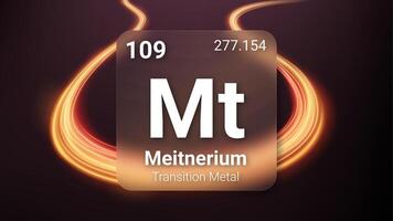 Meitnerium Transition Metal, Glass Morphism Element Futuristic Neon Light Glow Background Periodic Table, Chemical Symbol, Name, Atomic Mass, Atomic Number, Illustration vector