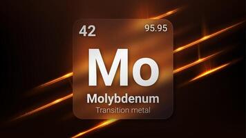 Molybdenum Transition Metal, Glass Morphism Element Futuristic Neon Light Glow Background Periodic Table, Chemical Symbol, Name, Atomic Mass, Atomic Number, Illustration vector
