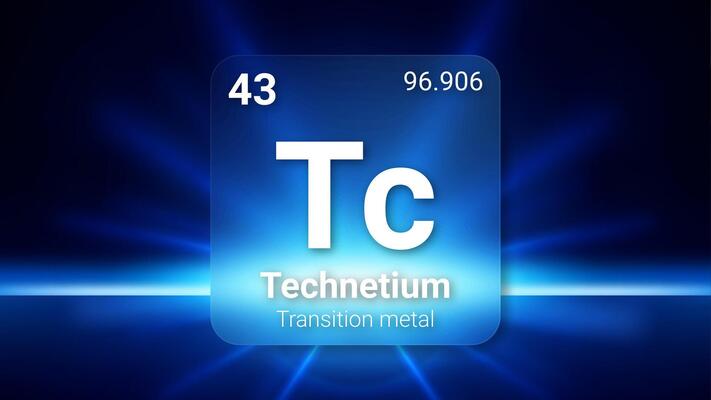 Technetium Transition Metal, Glass Morphism Element Futuristic Neon Light Glow Background Periodic Table, Chemical Symbol, Name, Atomic Mass, Atomic Number, Illustration