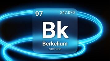 Berkelium Actinide, Glass Morphism Element Futuristic Neon Light Glow Background Periodic Table, Chemical Symbol, Name, Atomic Mass, Atomic Number, Illustration vector