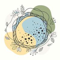 Minimalist botanical art featuring a circular arrangement of leaves and dots vector
