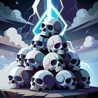 Dark Fantasy Scene with Pile of Skulls and Mysterious Crystal vector