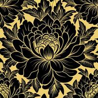 A captivating high-contrast illustration of dark flowers with delicate golden lines set on a soft yellow background highlighting the interplay between darkness and light vector