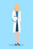 Avatars of female medical worker with blond hair, in uniform with tablet documents . Flat style illustration isolated on white background vector