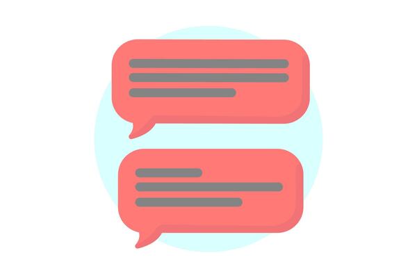 Red clouds of text or negative review. Shopping flat style icons in red and blue colors