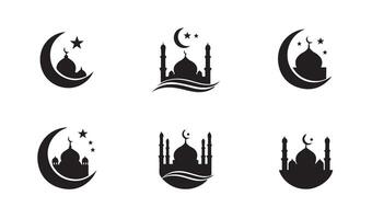 Ramadan Kareem Art with Mosque Silhouette and Crescent Moon Theme vector