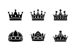 Six Different Crown Silhouettes on a White Background vector