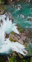 Top down view of fast moving river with rapids. video