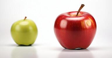 An apple and a red apple are next to each other photo