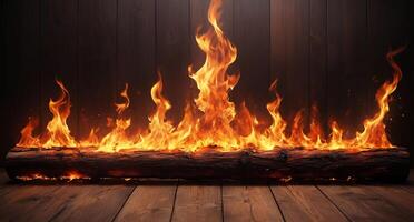 A log burning in a fireplace with flames photo