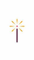Lit sparkler bengal light on stick 2D cartoon object vertical animation. Celebration, magical effect. Decorative spark. Glowing yellow rays animated flat colorful item 4K isolated on white video