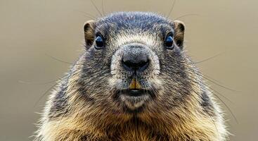 A close up of a groundhog looking at the camera photo