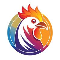 Gradient Chicken Logo Illustration with Vibrant Colors and Refined Lines vector