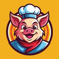 Gradient Grayscale Pig Chef Logo Illustration for Food and Restaurant Industry vector