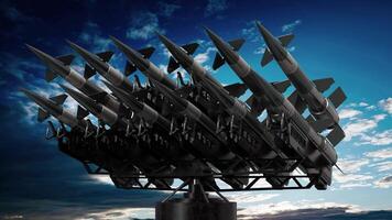 Many Military Projectiles on a Launcher, Sky in Background video