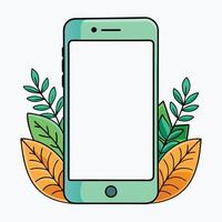 Mobile Phone with Blank Screen Surrounded by Colorful Leaves and Branches Nature Illustration vector