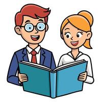 Man and Woman Reading a Book Together Sharing Knowledge and Learning vector