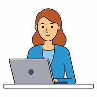 Woman working on laptop computer at her desk in office business setting vector
