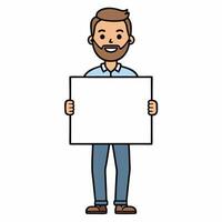 Happy Bearded Man Holding a Blank Sign for Your Message Advertisement vector