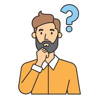 Thoughtful Bearded Man with Question Mark Contemplating a Problem or Decision vector