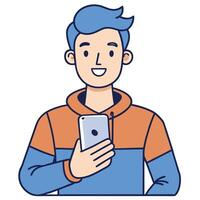 Smiling young man using smartphone happy person mobile phone technology communication digital social media internet online app networking connection device modern communication vector