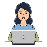 Happy young woman using laptop computer smiling cheerfully at work or home office vector
